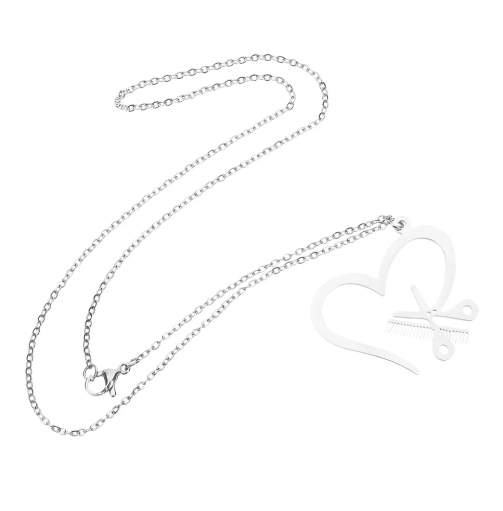 Hairdresser Salon Tools Scissor & Comb Heart Pendant‎ Hairstylist Salon Necklace